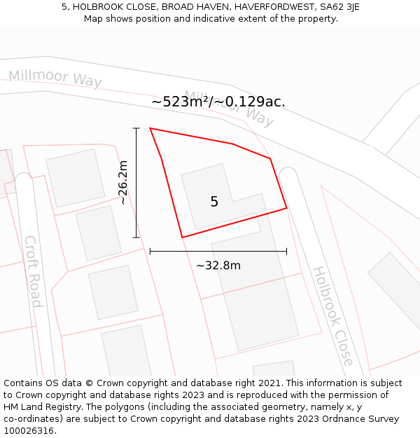 5, HOLBROOK CLOSE, BROAD HAVEN, HAVERFORDWEST, SA62 3JE: Plot and title map