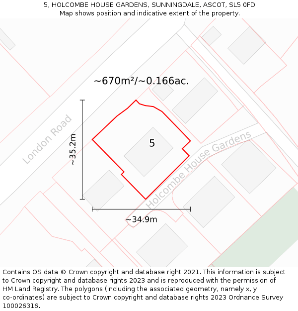 5, HOLCOMBE HOUSE GARDENS, SUNNINGDALE, ASCOT, SL5 0FD: Plot and title map