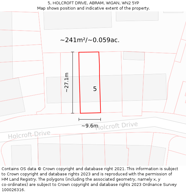 5, HOLCROFT DRIVE, ABRAM, WIGAN, WN2 5YP: Plot and title map
