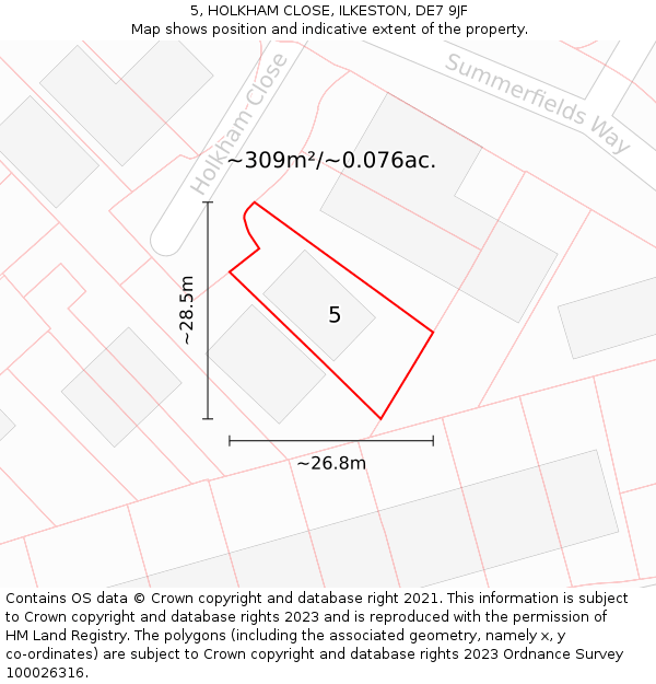5, HOLKHAM CLOSE, ILKESTON, DE7 9JF: Plot and title map