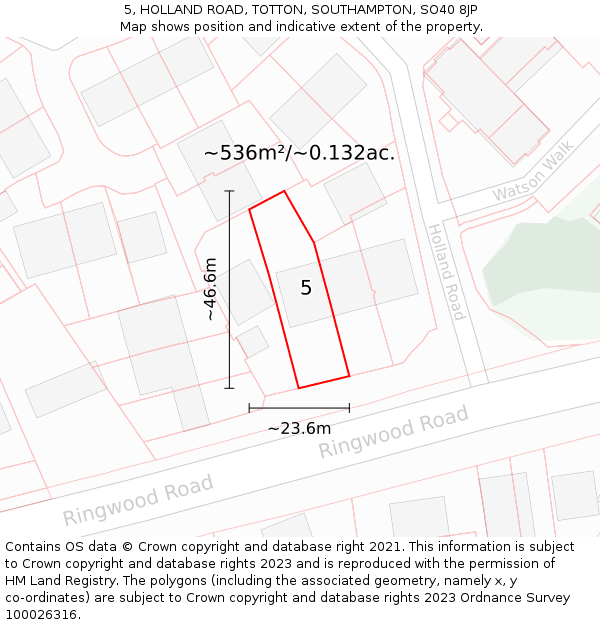 5, HOLLAND ROAD, TOTTON, SOUTHAMPTON, SO40 8JP: Plot and title map