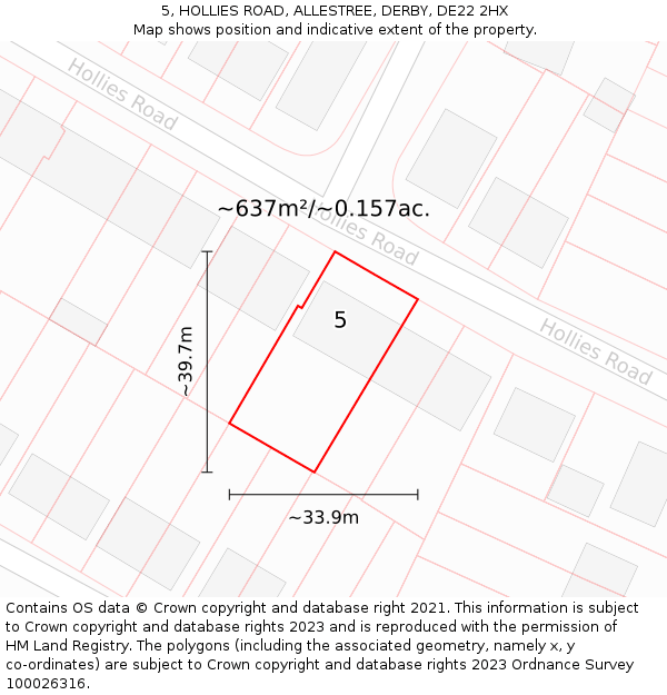 5, HOLLIES ROAD, ALLESTREE, DERBY, DE22 2HX: Plot and title map