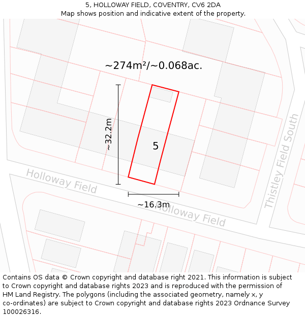 5, HOLLOWAY FIELD, COVENTRY, CV6 2DA: Plot and title map