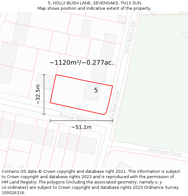 5, HOLLY BUSH LANE, SEVENOAKS, TN13 3UN: Plot and title map