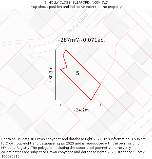 5, HOLLY CLOSE, SLEAFORD, NG34 7LD: Plot and title map