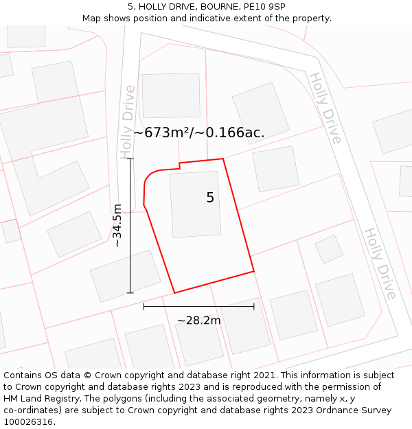 5, HOLLY DRIVE, BOURNE, PE10 9SP: Plot and title map