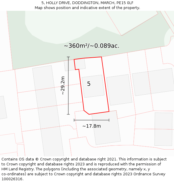 5, HOLLY DRIVE, DODDINGTON, MARCH, PE15 0LF: Plot and title map