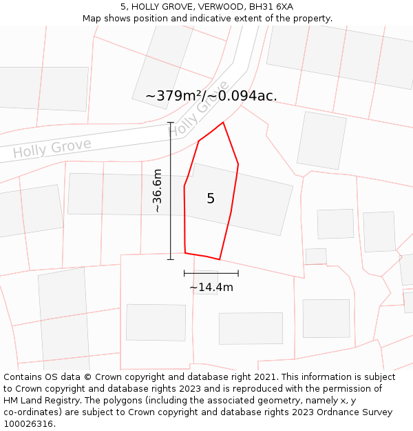 5, HOLLY GROVE, VERWOOD, BH31 6XA: Plot and title map