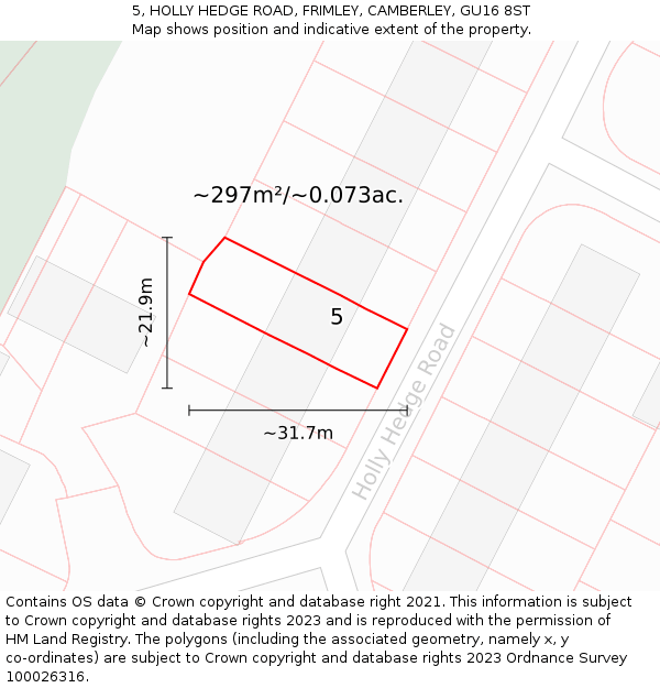 5, HOLLY HEDGE ROAD, FRIMLEY, CAMBERLEY, GU16 8ST: Plot and title map