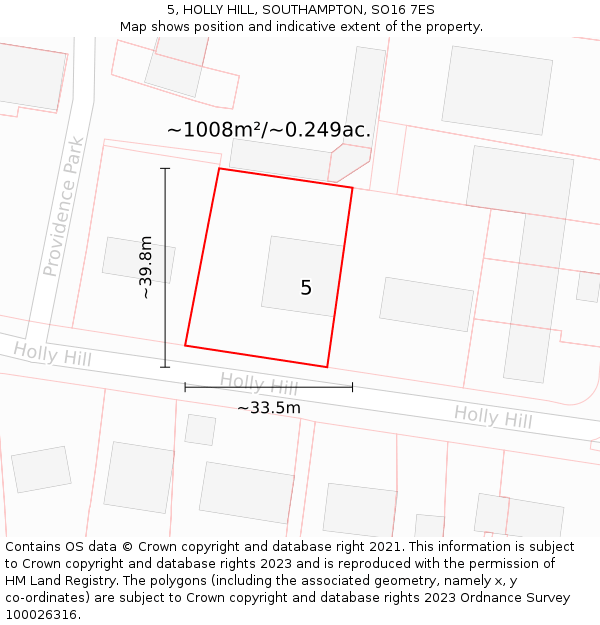 5, HOLLY HILL, SOUTHAMPTON, SO16 7ES: Plot and title map