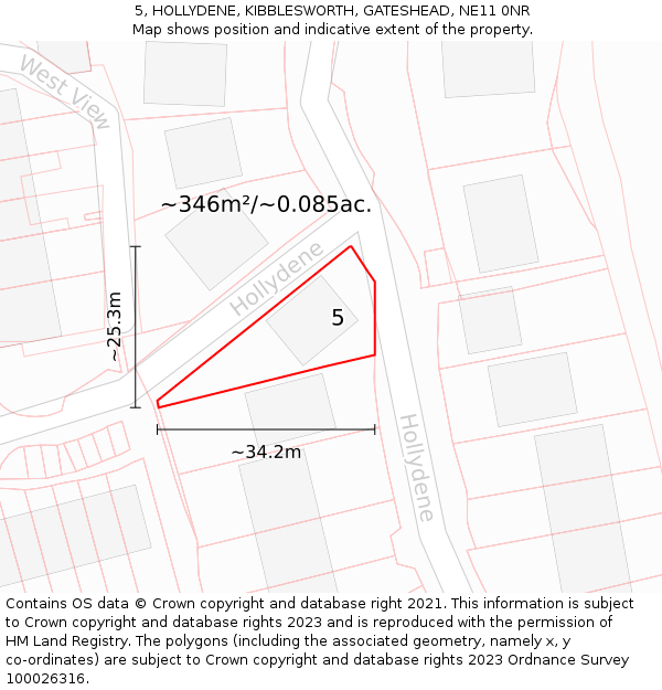 5, HOLLYDENE, KIBBLESWORTH, GATESHEAD, NE11 0NR: Plot and title map