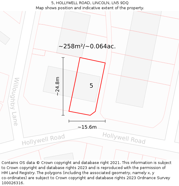 5, HOLLYWELL ROAD, LINCOLN, LN5 9DQ: Plot and title map