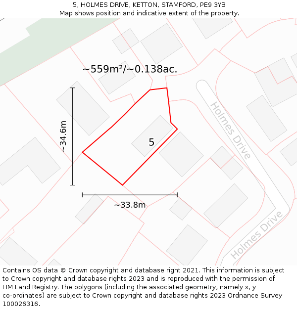 5, HOLMES DRIVE, KETTON, STAMFORD, PE9 3YB: Plot and title map