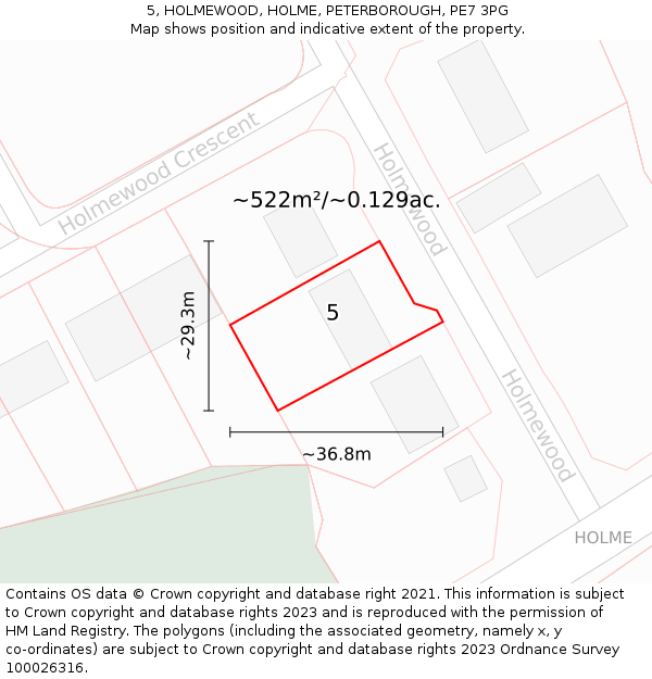 5, HOLMEWOOD, HOLME, PETERBOROUGH, PE7 3PG: Plot and title map