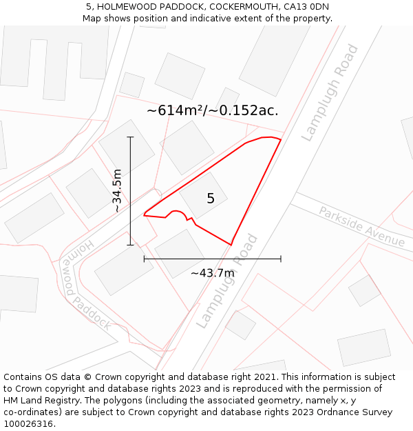 5, HOLMEWOOD PADDOCK, COCKERMOUTH, CA13 0DN: Plot and title map