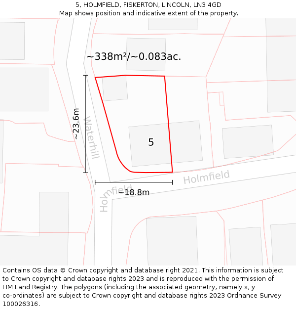 5, HOLMFIELD, FISKERTON, LINCOLN, LN3 4GD: Plot and title map