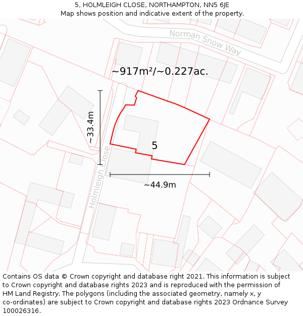 5, HOLMLEIGH CLOSE, NORTHAMPTON, NN5 6JE: Plot and title map