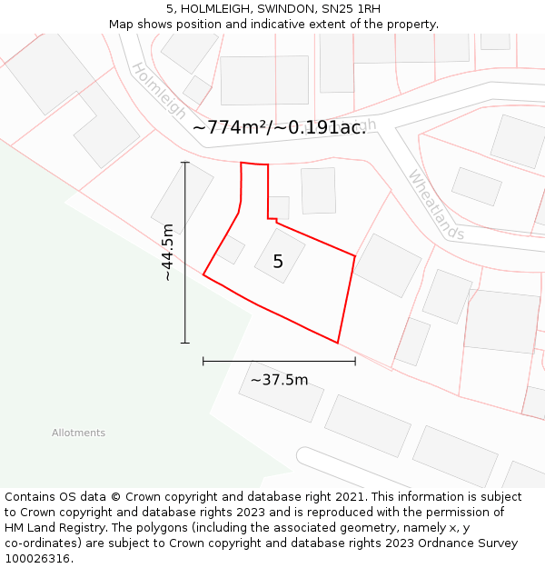 5, HOLMLEIGH, SWINDON, SN25 1RH: Plot and title map