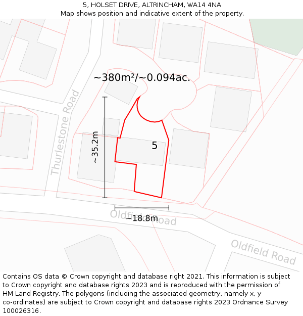 5, HOLSET DRIVE, ALTRINCHAM, WA14 4NA: Plot and title map