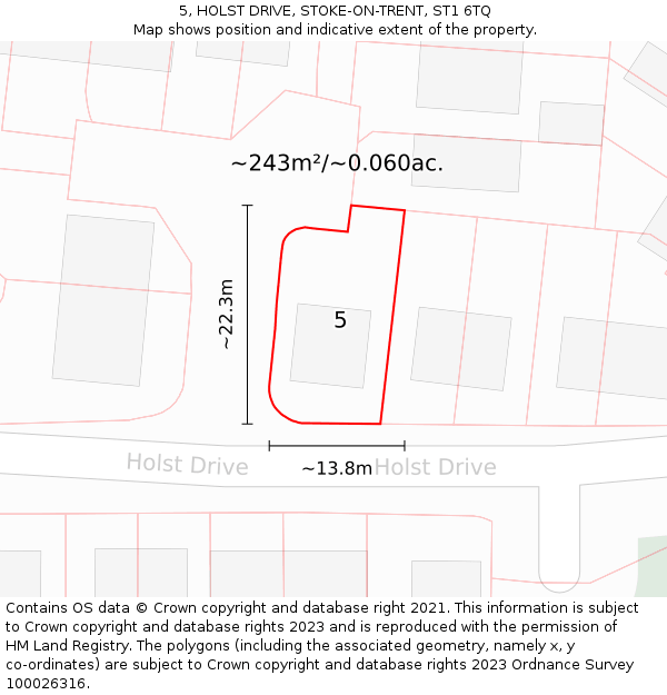 5, HOLST DRIVE, STOKE-ON-TRENT, ST1 6TQ: Plot and title map