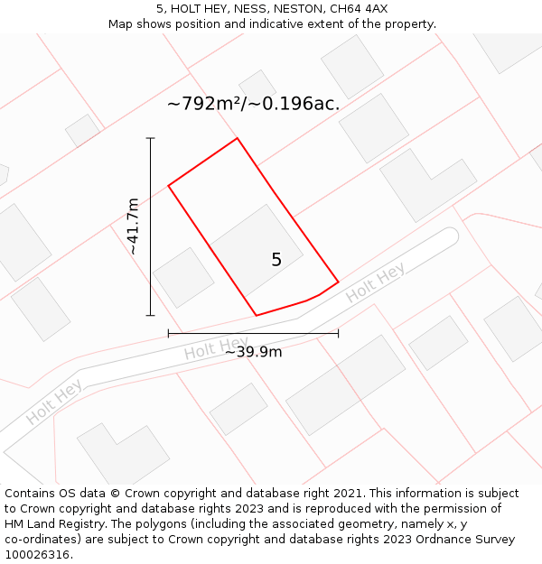 5, HOLT HEY, NESS, NESTON, CH64 4AX: Plot and title map