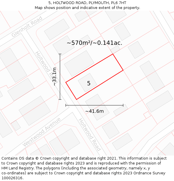 5, HOLTWOOD ROAD, PLYMOUTH, PL6 7HT: Plot and title map