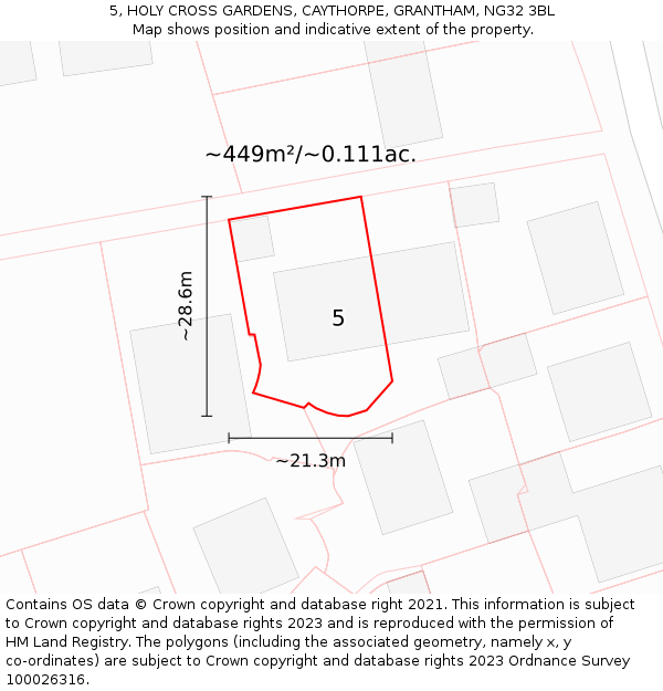 5, HOLY CROSS GARDENS, CAYTHORPE, GRANTHAM, NG32 3BL: Plot and title map