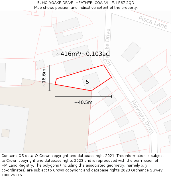 5, HOLYOAKE DRIVE, HEATHER, COALVILLE, LE67 2QD: Plot and title map