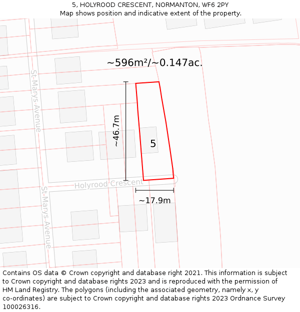 5, HOLYROOD CRESCENT, NORMANTON, WF6 2PY: Plot and title map