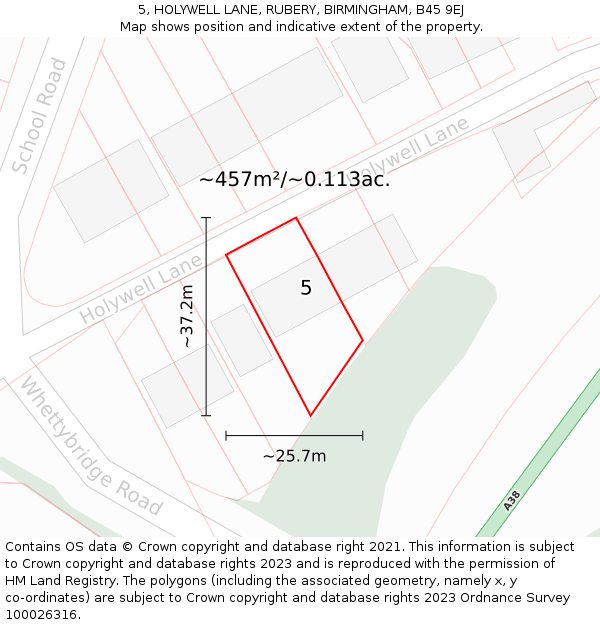 5, HOLYWELL LANE, RUBERY, BIRMINGHAM, B45 9EJ: Plot and title map