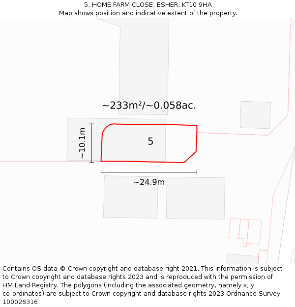 5, HOME FARM CLOSE, ESHER, KT10 9HA: Plot and title map