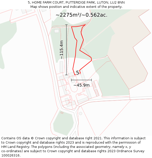 5, HOME FARM COURT, PUTTERIDGE PARK, LUTON, LU2 8NN: Plot and title map