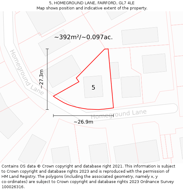 5, HOMEGROUND LANE, FAIRFORD, GL7 4LE: Plot and title map