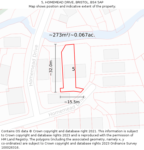 5, HOMEMEAD DRIVE, BRISTOL, BS4 5AP: Plot and title map