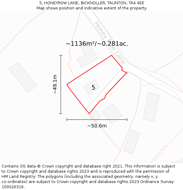 5, HONEYROW LANE, BICKNOLLER, TAUNTON, TA4 4EE: Plot and title map