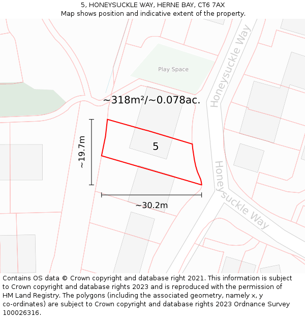 5, HONEYSUCKLE WAY, HERNE BAY, CT6 7AX: Plot and title map