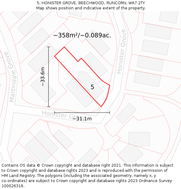 5, HONISTER GROVE, BEECHWOOD, RUNCORN, WA7 2TY: Plot and title map