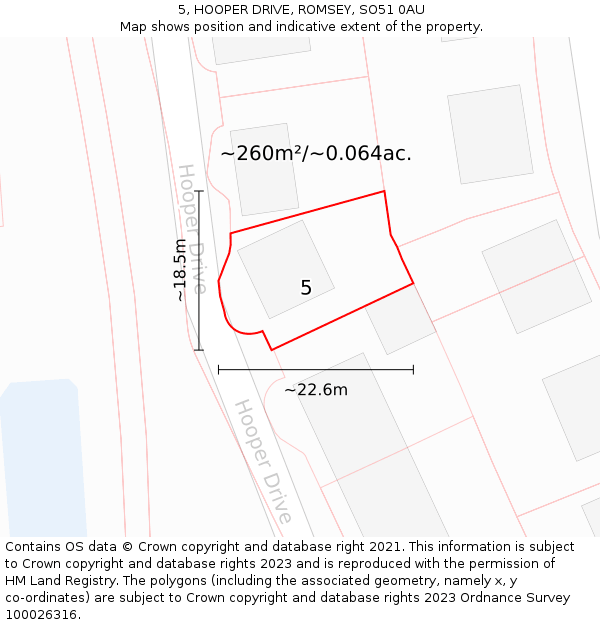 5, HOOPER DRIVE, ROMSEY, SO51 0AU: Plot and title map