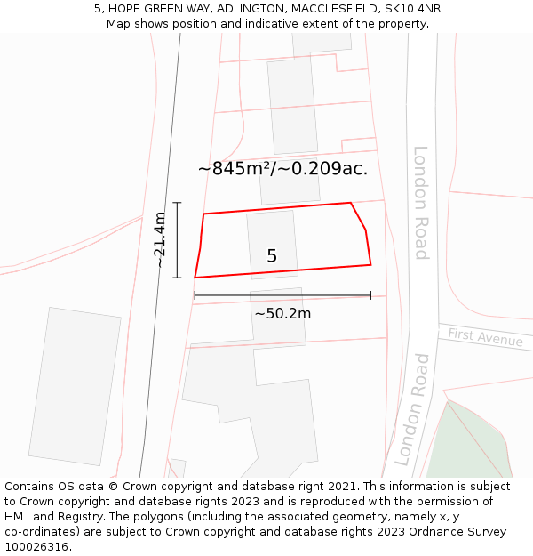 5, HOPE GREEN WAY, ADLINGTON, MACCLESFIELD, SK10 4NR: Plot and title map