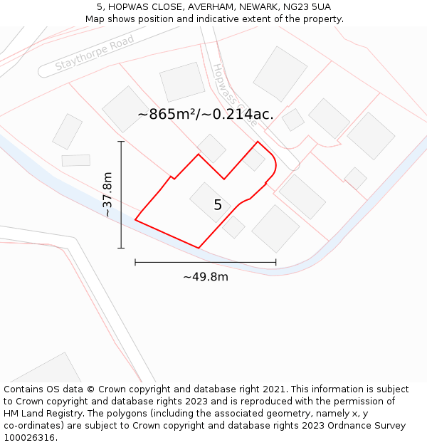 5, HOPWAS CLOSE, AVERHAM, NEWARK, NG23 5UA: Plot and title map