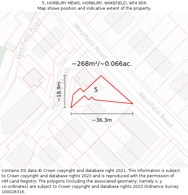 5, HORBURY MEWS, HORBURY, WAKEFIELD, WF4 6PA: Plot and title map