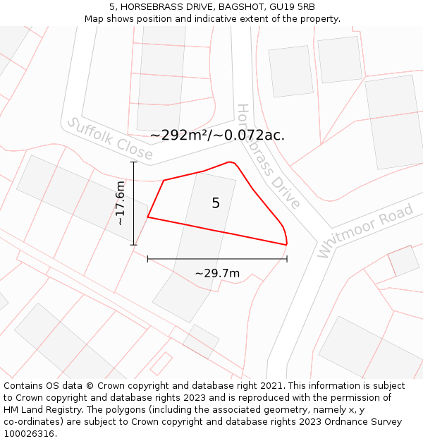 5, HORSEBRASS DRIVE, BAGSHOT, GU19 5RB: Plot and title map