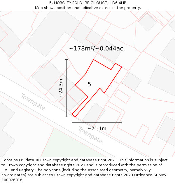 5, HORSLEY FOLD, BRIGHOUSE, HD6 4HR: Plot and title map