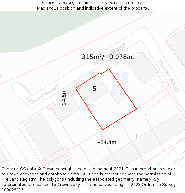 5, HOSEY ROAD, STURMINSTER NEWTON, DT10 1QP: Plot and title map