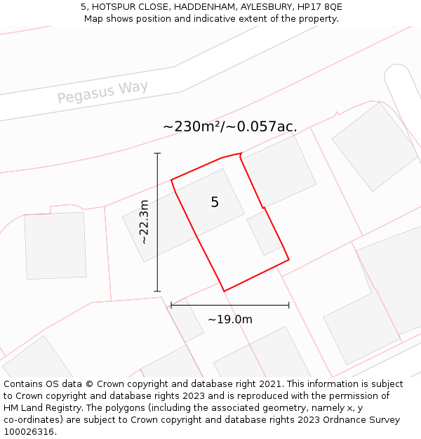 5, HOTSPUR CLOSE, HADDENHAM, AYLESBURY, HP17 8QE: Plot and title map