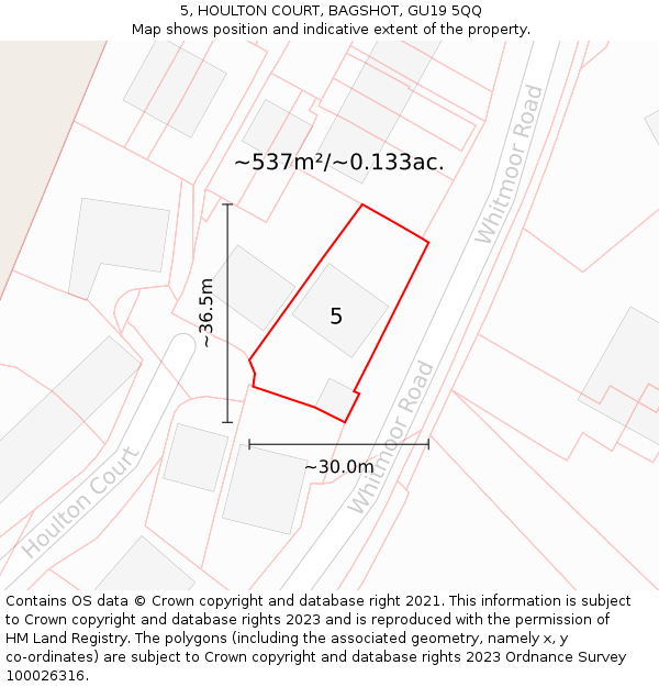 5, HOULTON COURT, BAGSHOT, GU19 5QQ: Plot and title map