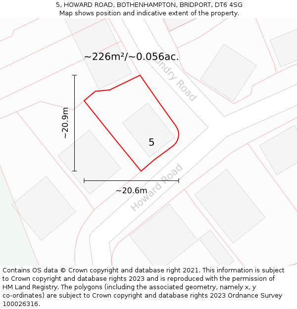 5, HOWARD ROAD, BOTHENHAMPTON, BRIDPORT, DT6 4SG: Plot and title map