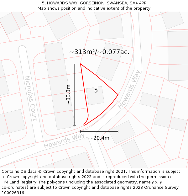 5, HOWARDS WAY, GORSEINON, SWANSEA, SA4 4PP: Plot and title map
