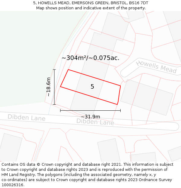 5, HOWELLS MEAD, EMERSONS GREEN, BRISTOL, BS16 7DT: Plot and title map