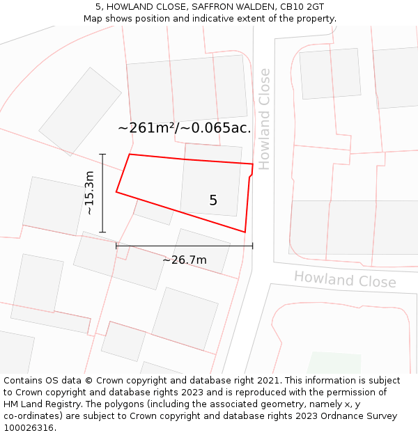 5, HOWLAND CLOSE, SAFFRON WALDEN, CB10 2GT: Plot and title map